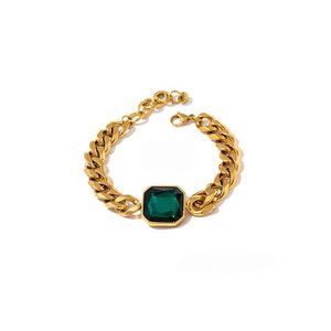 Cuban Chain Chunky Bracelet Emerald Color Stone